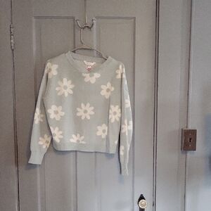 NOBO Floral Crew Neck Sweater - Mint Green and White